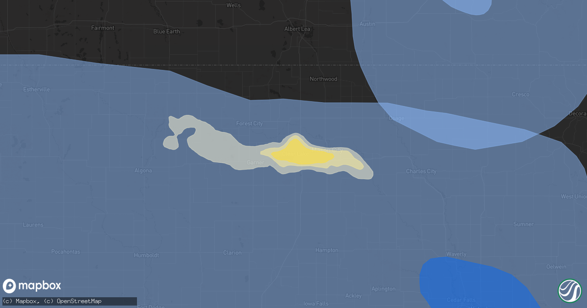 Hail map in Clear Lake, IA on July 28, 2025