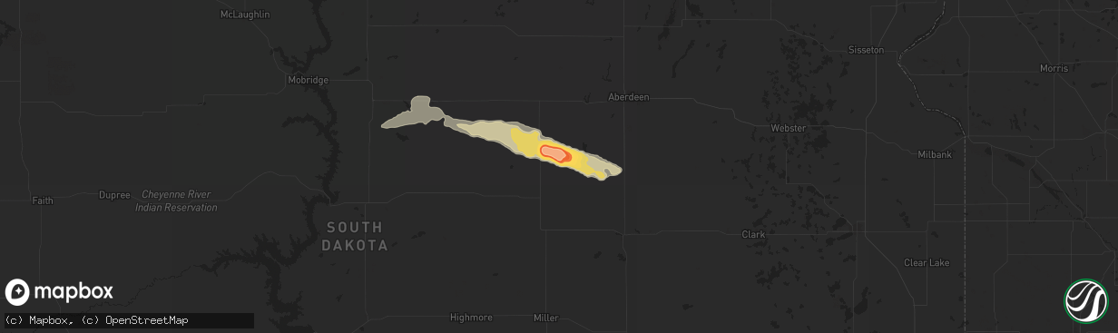 Hail map in Cresbard, SD on July 28, 2025