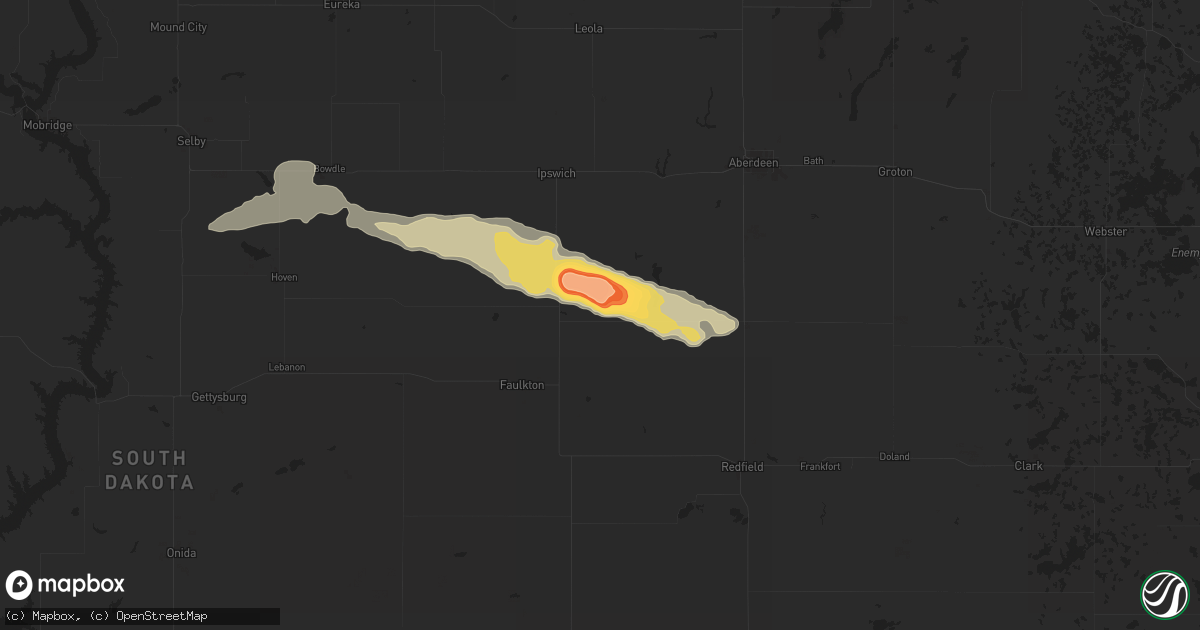 Hail map in Cresbard, SD on July 28, 2025