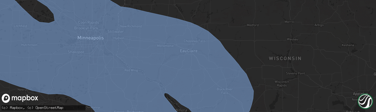 Hail map in Eau Claire, WI on July 28, 2025