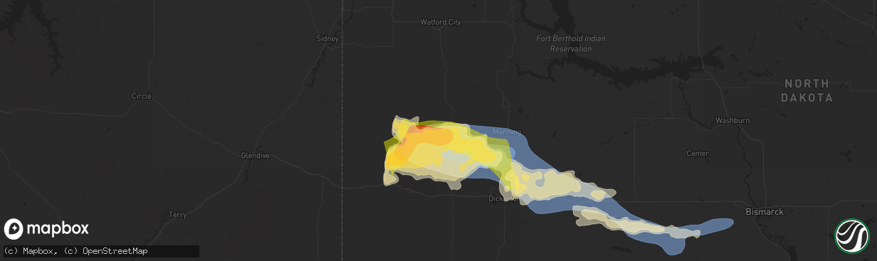 Hail map in Fairfield, ND on July 28, 2025