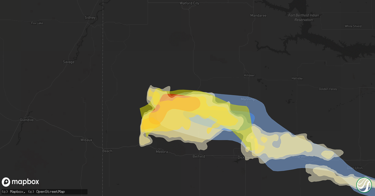 Hail map in Fairfield, ND on July 28, 2025