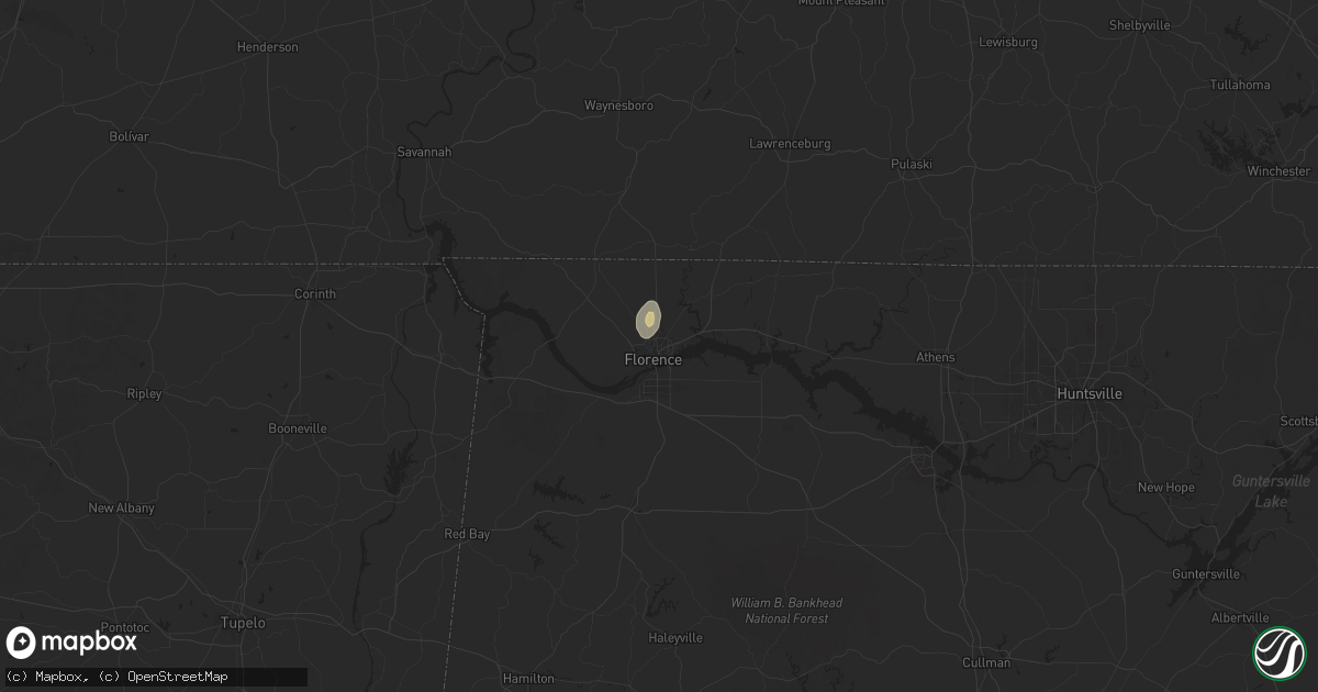 Hail map in Florence, AL on July 28, 2025