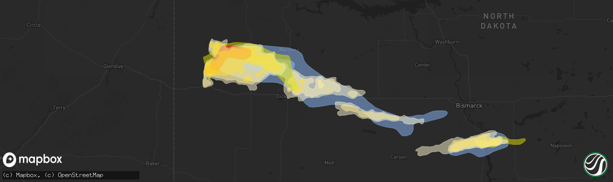 Hail map in Gladstone, ND on July 28, 2025