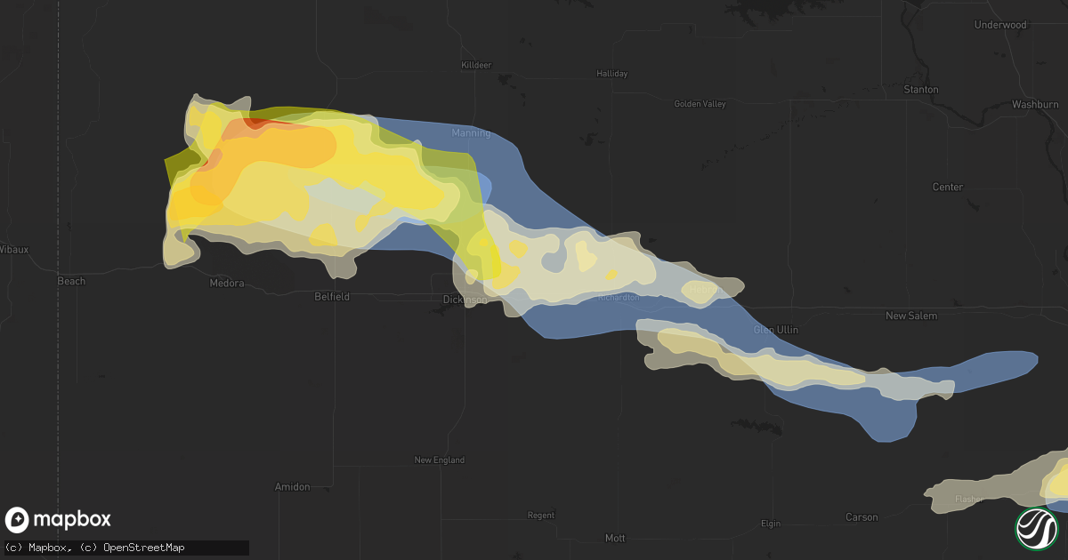 Hail map in Gladstone, ND on July 28, 2025
