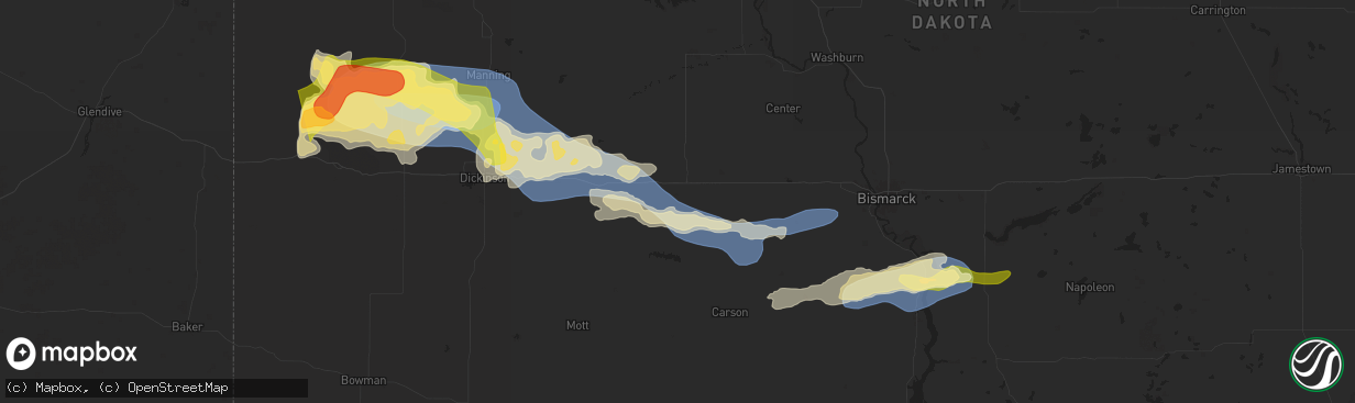 Hail map in Glen Ullin, ND on July 28, 2025