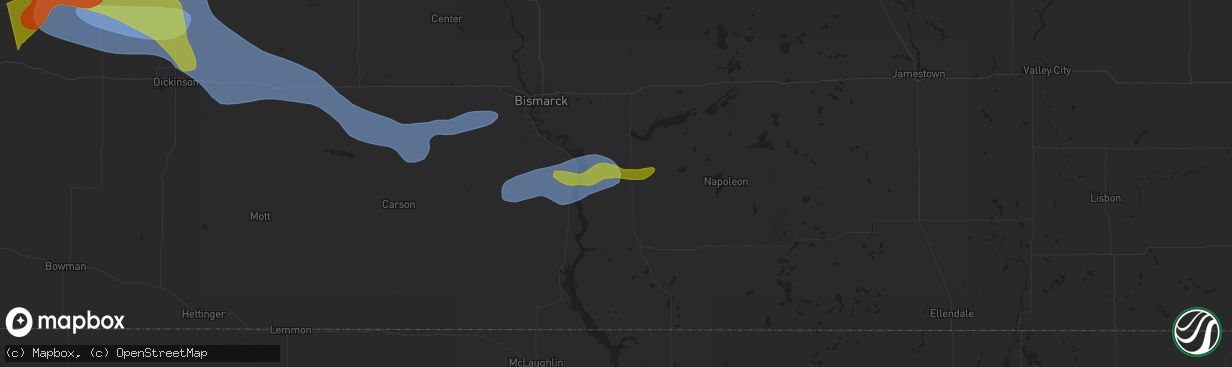Hail map in Hazelton, ND on July 28, 2025