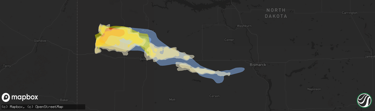 Hail map in Hebron, ND on July 28, 2025