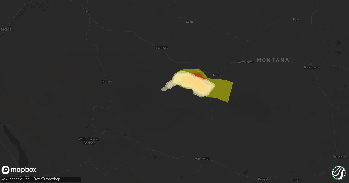 Hail map in Hobson, MT on July 28, 2025