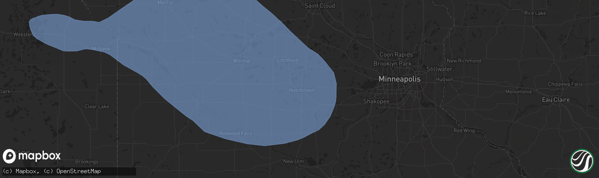 Hail map in Hutchinson, MN on July 28, 2025