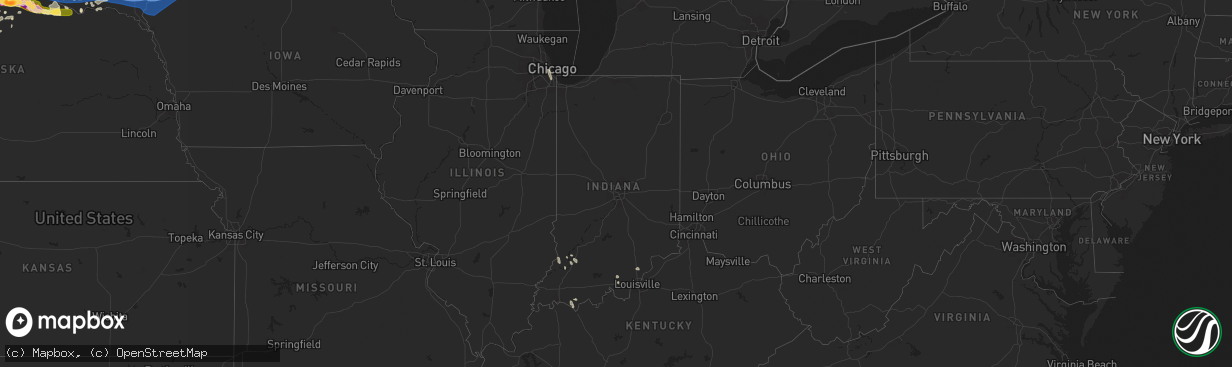Hail map in Indiana on July 28, 2025