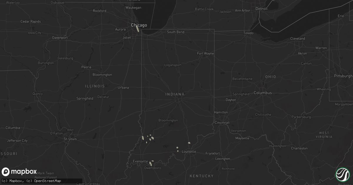 Hail map in Indiana on July 28, 2025