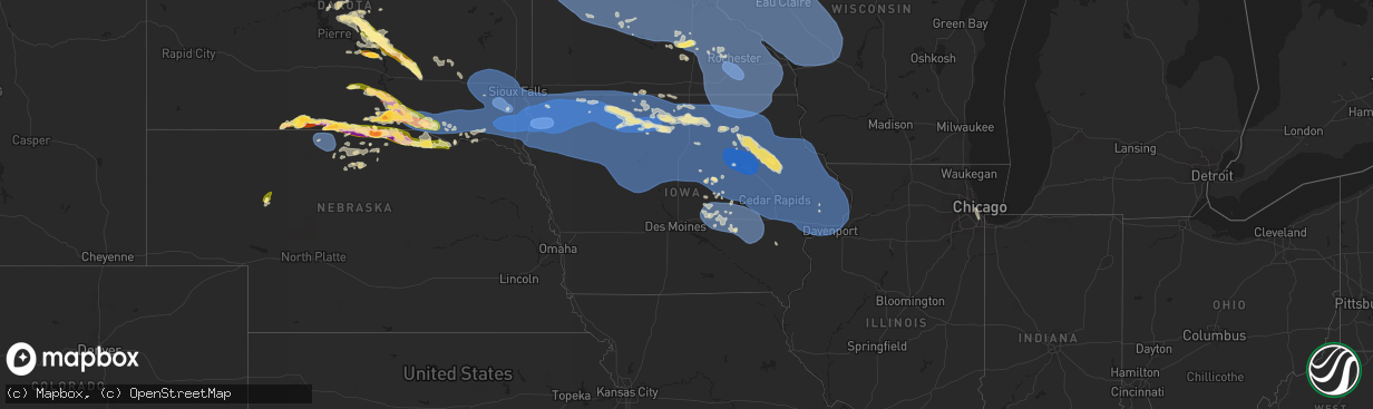 Hail map in Iowa on July 28, 2025