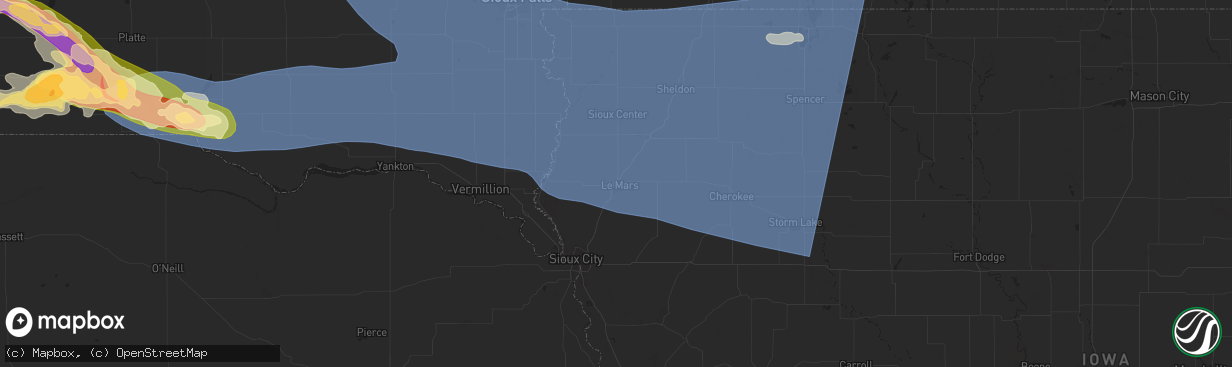 Hail map in Le Mars, IA on July 28, 2025