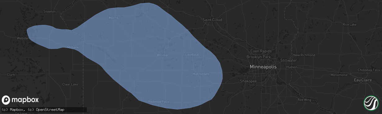 Hail map in Litchfield, MN on July 28, 2025