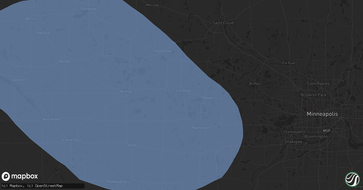 Hail map in Litchfield, MN on July 28, 2025