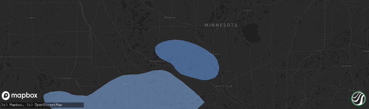 Hail map in Long Prairie, MN on July 28, 2025