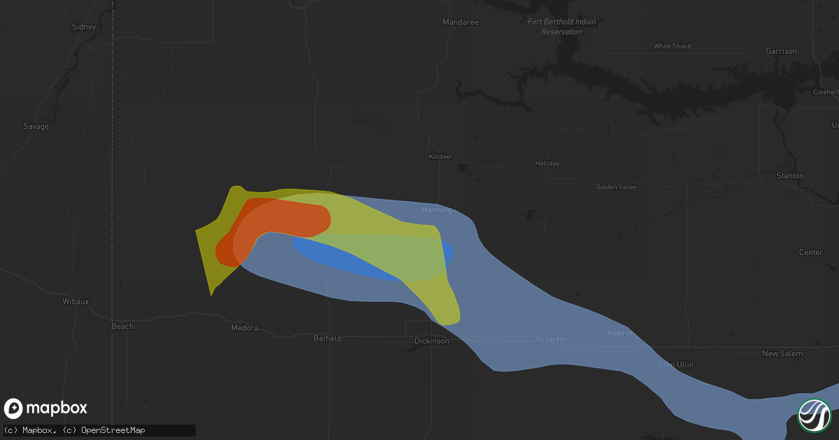 Hail map in Manning, ND on July 28, 2025