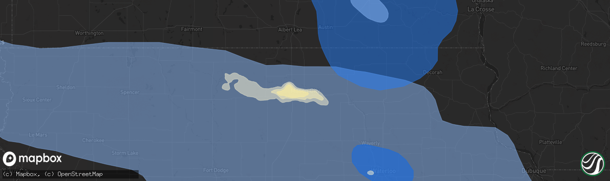 Hail map in Mason City, IA on July 28, 2025
