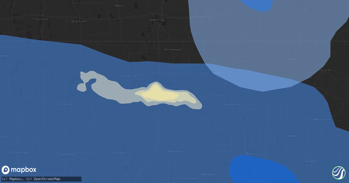 Hail map in Mason City, IA on July 28, 2025