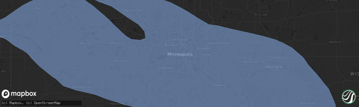 Hail map in Minneapolis, MN on July 28, 2025