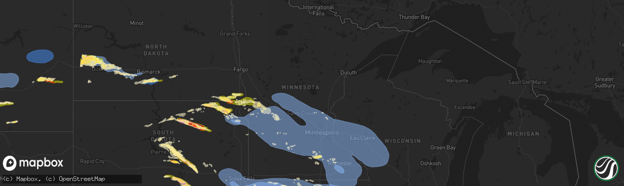 Hail map in Minnesota on July 28, 2025