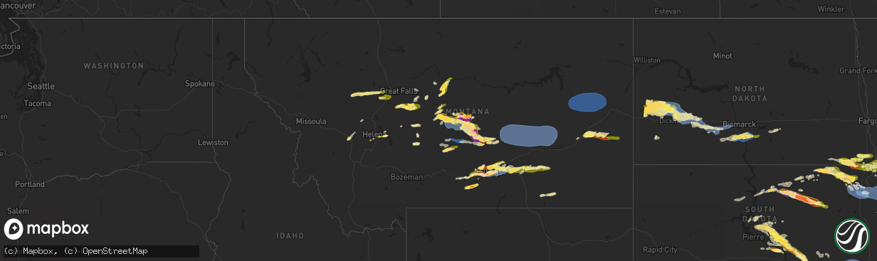 Hail map in Montana on July 28, 2025