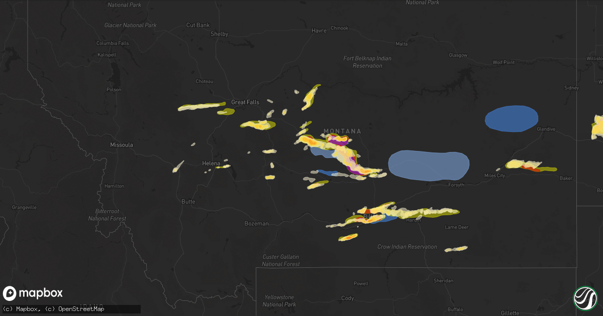Hail map in Montana on July 28, 2025