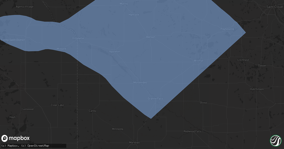 Hail map in Montevideo, MN on July 28, 2025