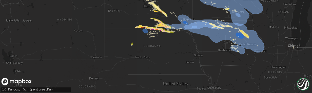 Hail map in Nebraska on July 28, 2025