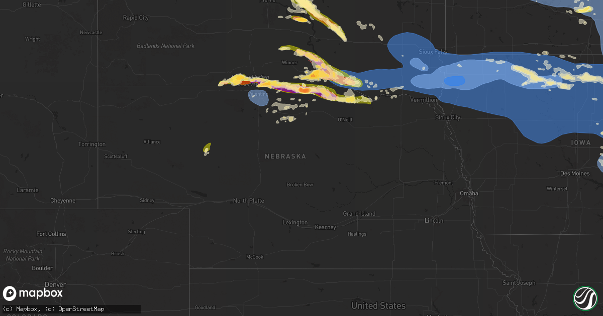 Hail map in Nebraska on July 28, 2025