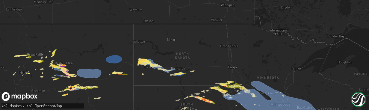 Hail map in North Dakota on July 28, 2025