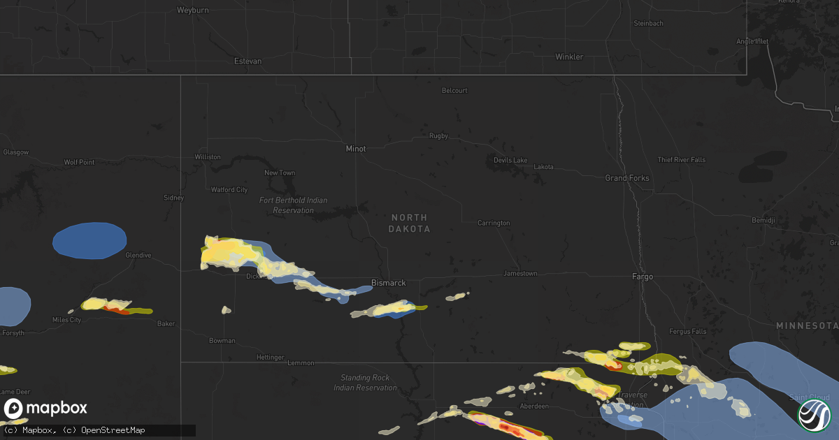 Hail map in North Dakota on July 28, 2025