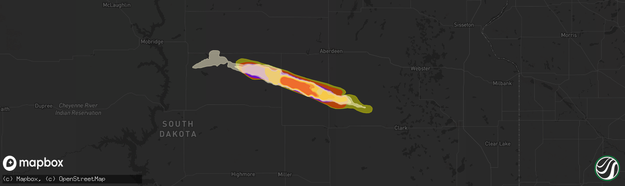 Hail map in Northville, SD on July 28, 2025