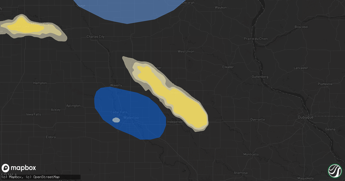 Hail map in Oelwein, IA on July 28, 2025