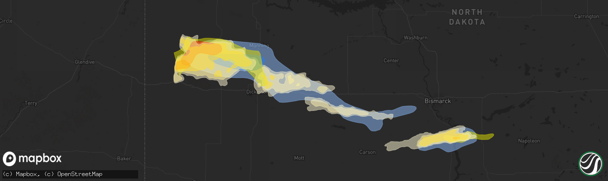 Hail map in Richardton, ND on July 28, 2025