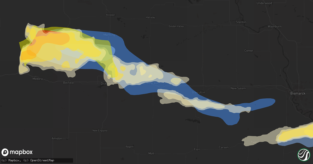 Hail map in Richardton, ND on July 28, 2025