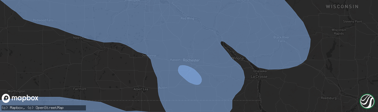 Hail map in Rochester, MN on July 28, 2025