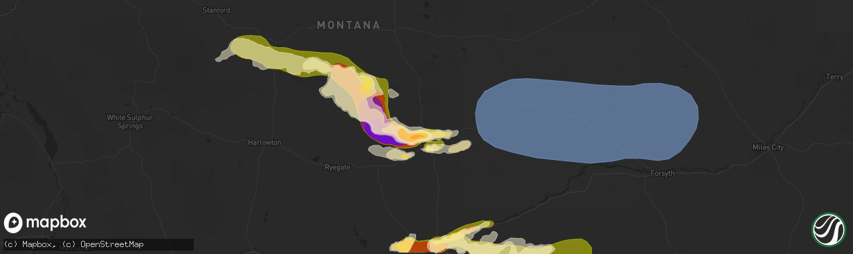 Hail map in Roundup, MT on July 28, 2025