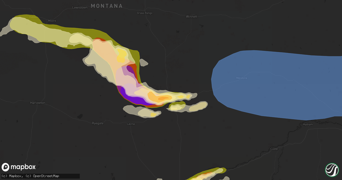 Hail map in Roundup, MT on July 28, 2025