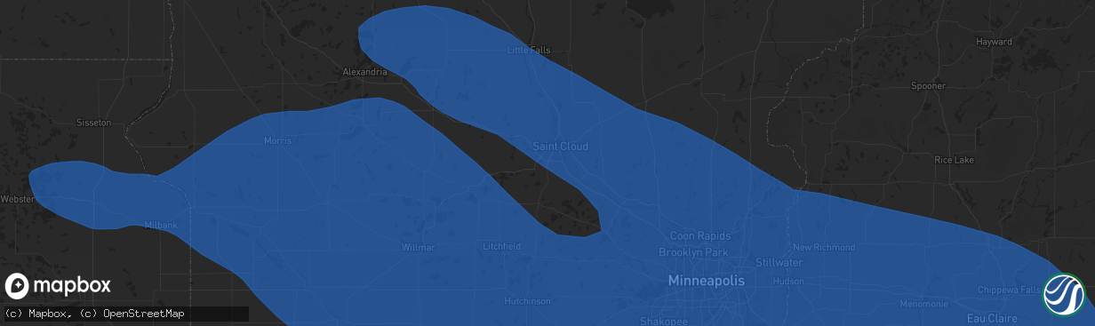 Hail map in Saint Cloud, MN on July 28, 2025