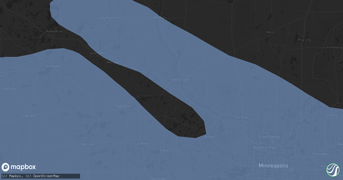 Hail map in Saint Cloud, MN on July 28, 2025