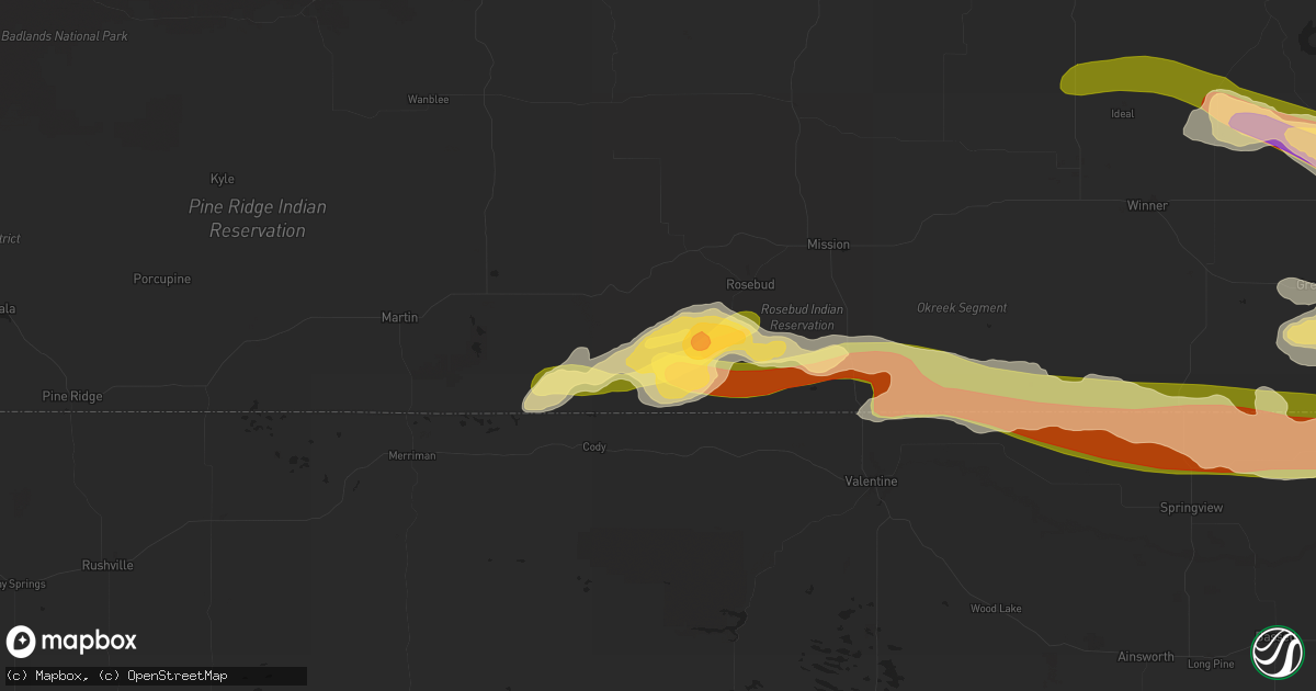 Hail map in Saint Francis, SD on July 28, 2025