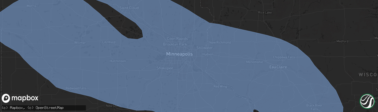 Hail map in Saint Paul, MN on July 28, 2025