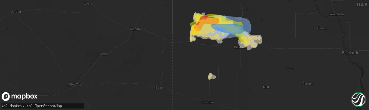 Hail map in Sentinel Butte, ND on July 28, 2025