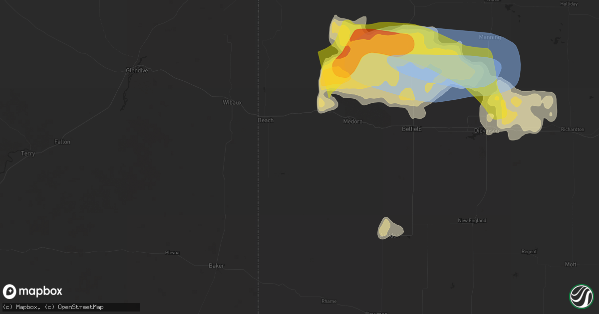 Hail map in Sentinel Butte, ND on July 28, 2025