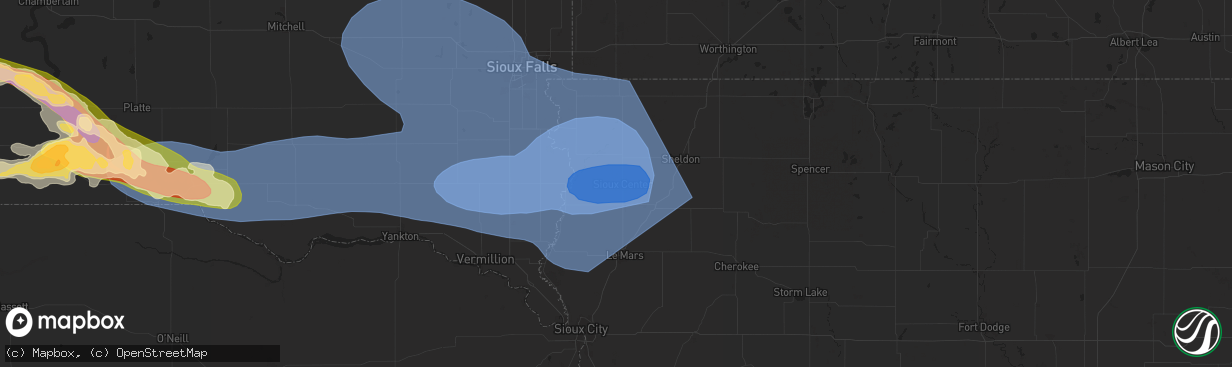 Hail map in Sioux Center, IA on July 28, 2025