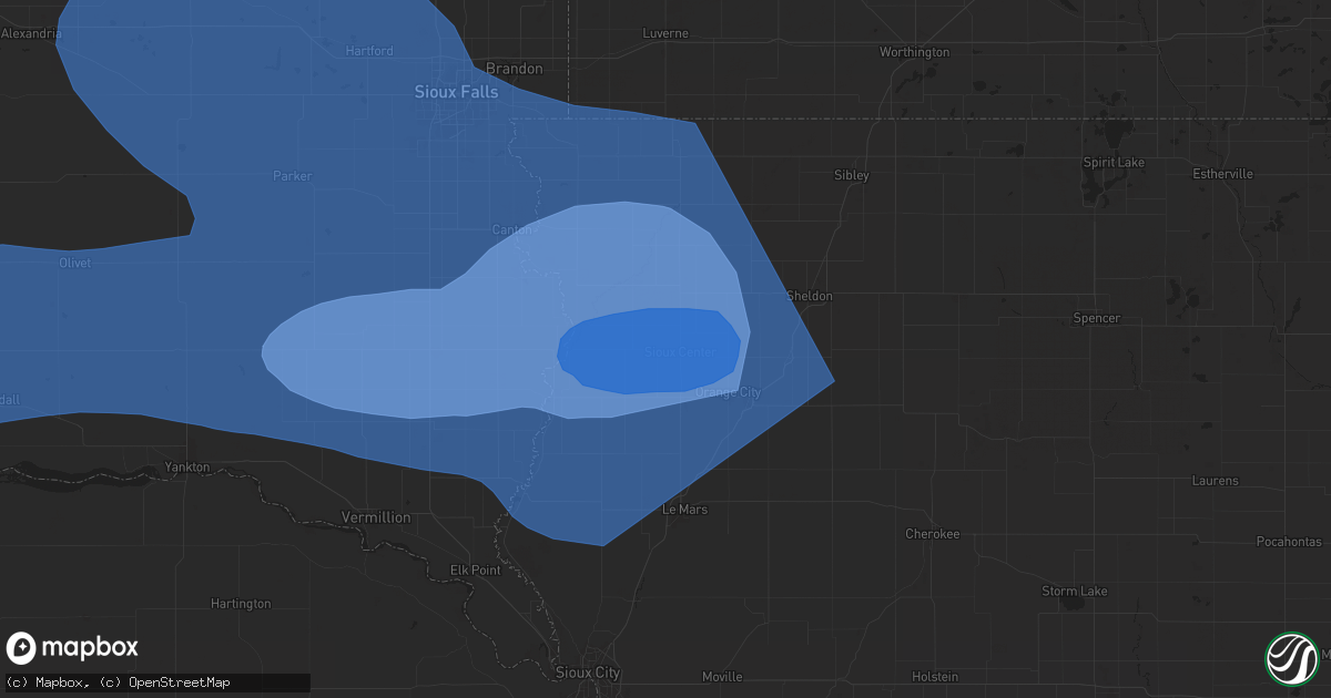 Hail map in Sioux Center, IA on July 28, 2025
