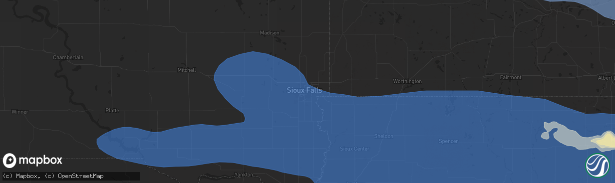 Hail map in Sioux Falls, SD on July 28, 2025