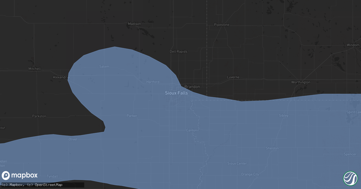 Hail map in Sioux Falls, SD on July 28, 2025